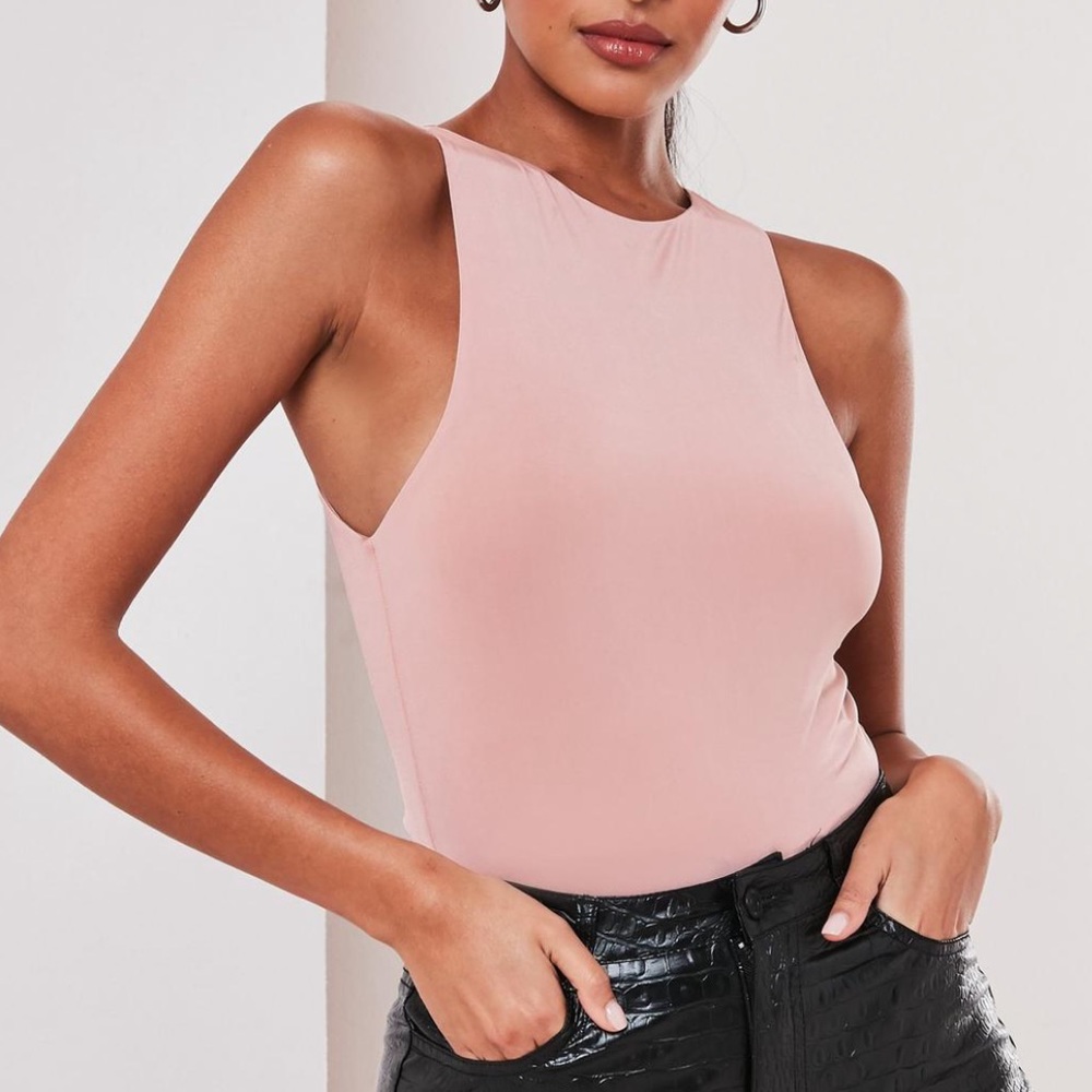 Pink/ Nude High Neck Bodysuit